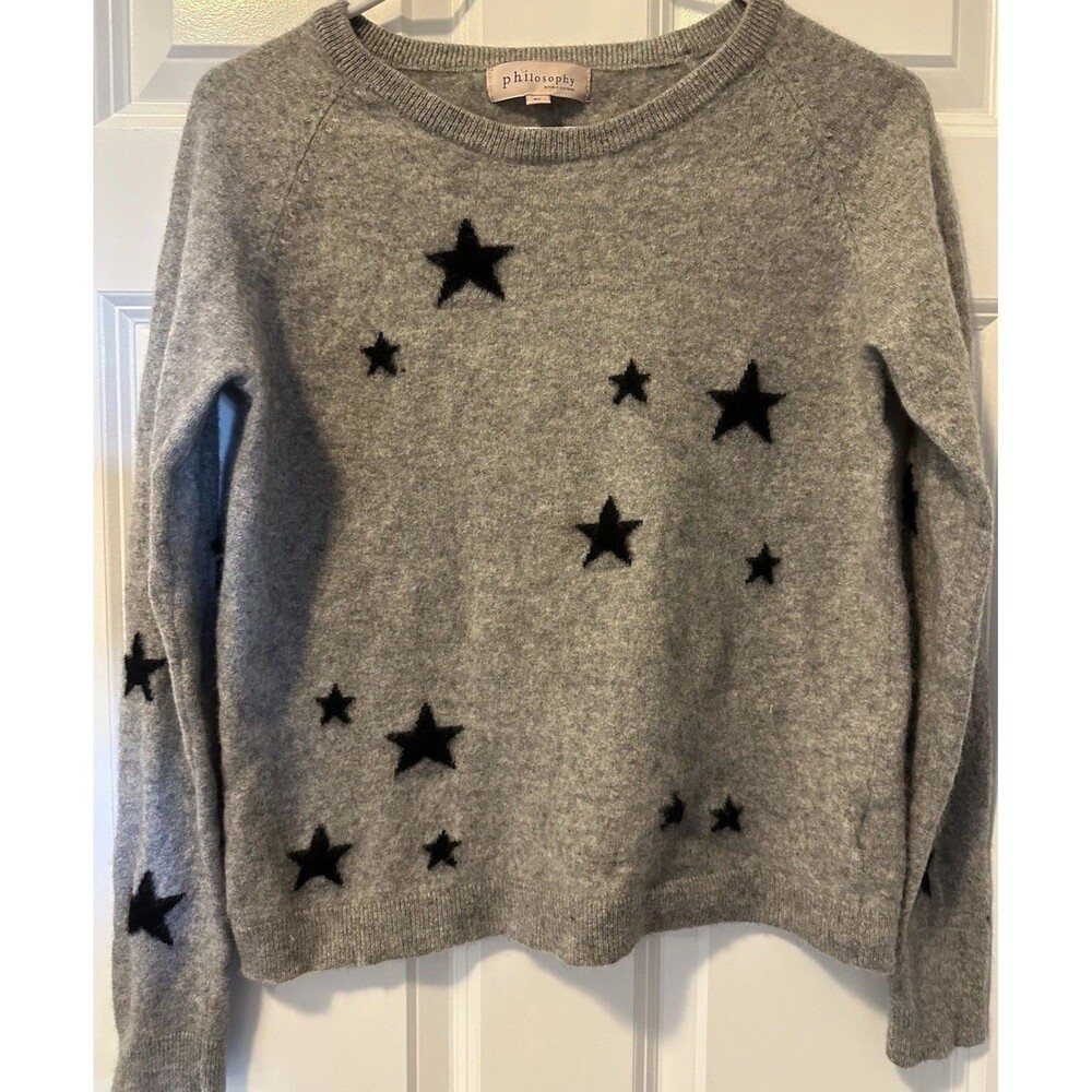 Philosophy Cashmere Crewneck Sweater Star Gray/Navy Sz XL